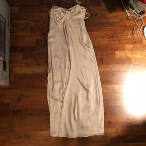 BCBG beige Satin Bow Gown formal dress